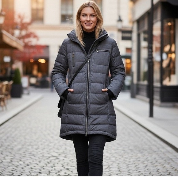 Orolay Womens Heather Gray Hooded Puffer Parka Jacket Medium Long Insulated Coat - Picture 4 of 7